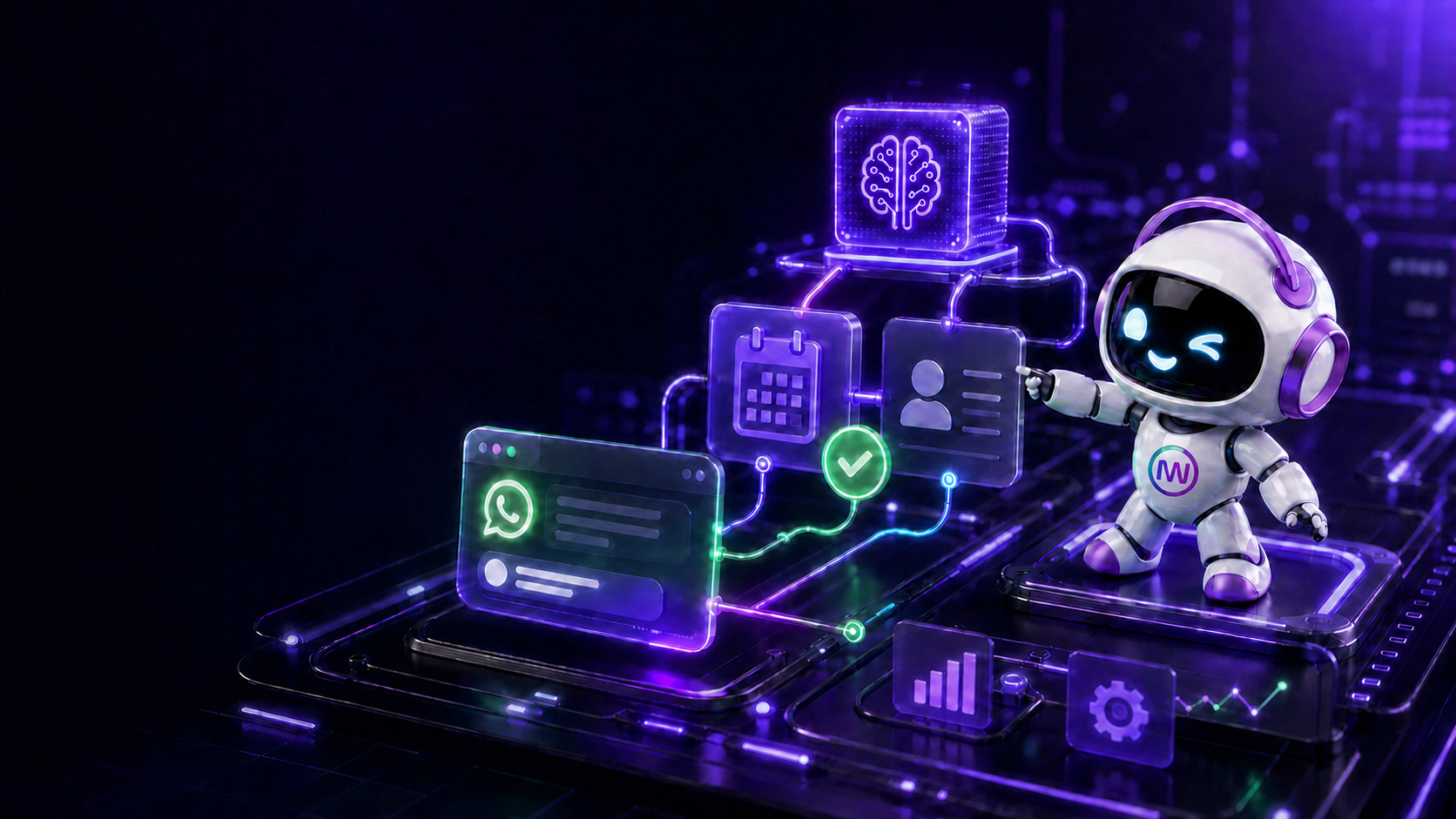 VitórIA operando um fluxo inteligente de WhatsApp, IA, CRM e agenda